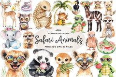 Cute Summer Safari Animals Clipart Bundle - CraftNest - Digital Crafting and Art