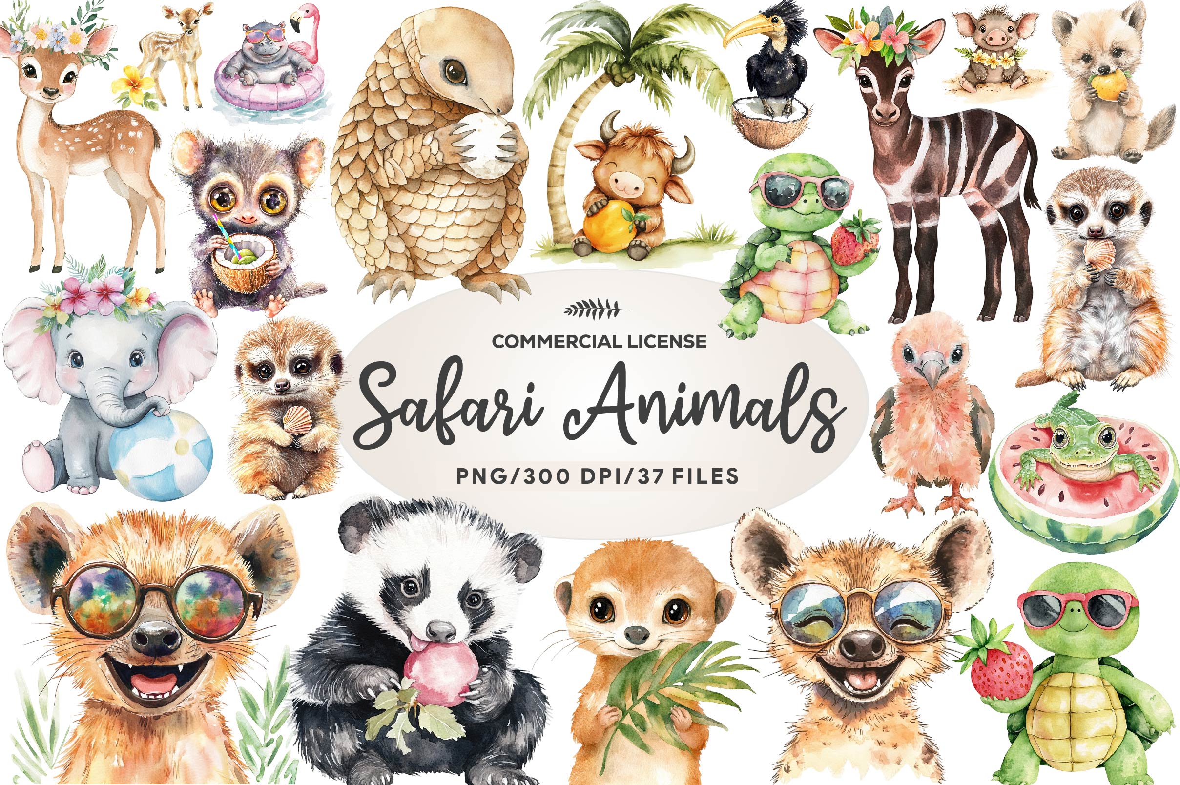 Cute Summer Safari Animals Clipart Bundle - CraftNest - Digital Crafting and Art