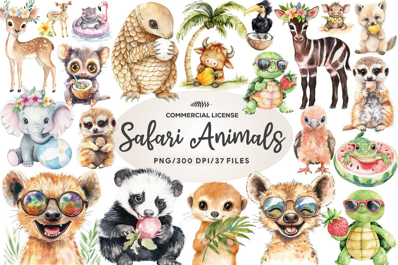Cute Summer Safari Animals Clipart Bundle - CraftNest - Digital Crafting and Art