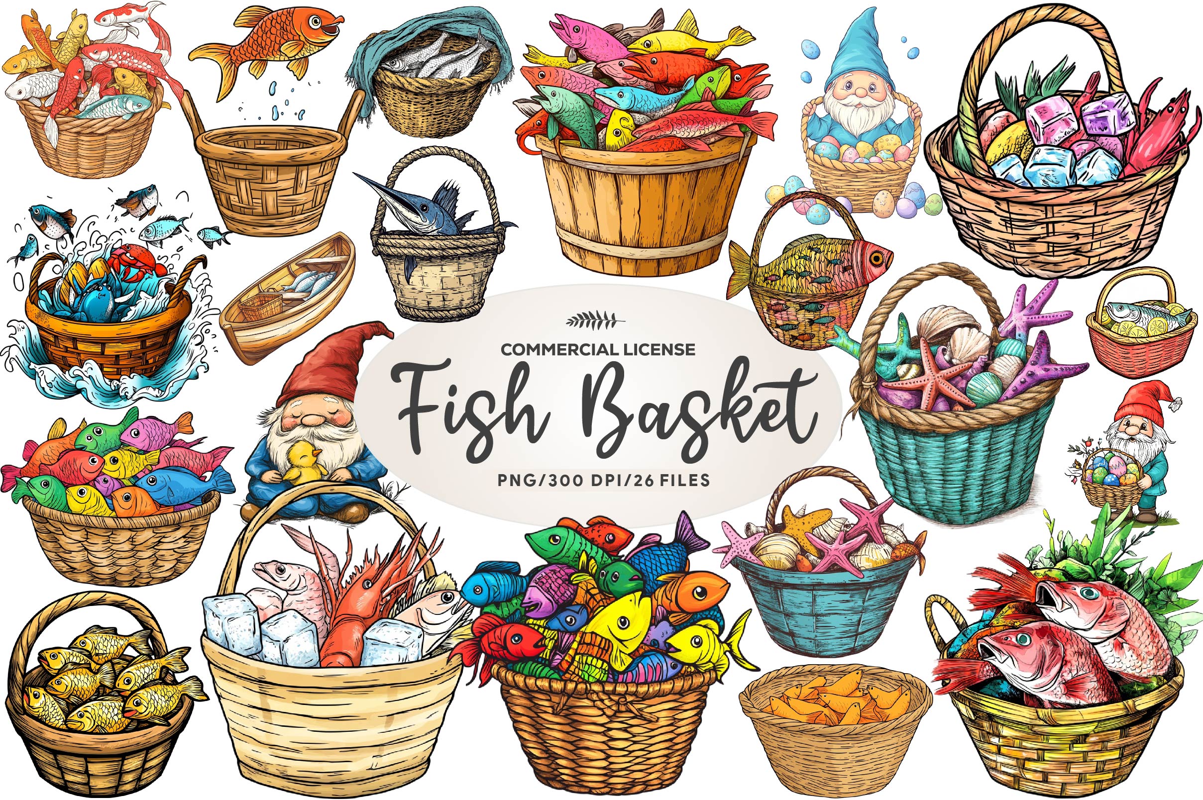 Summer Fish Basket Clipart Bundle - CraftNest - Digital Crafting and Art