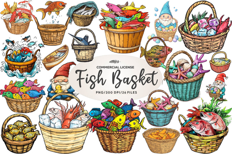 Summer Fish Basket Clipart Bundle - CraftNest - Digital Crafting and Art