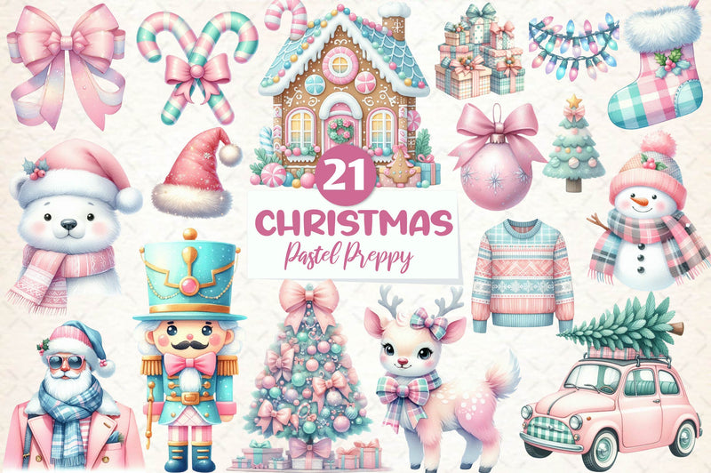 Pastel Preppy Christmas Clipart Bundle - CraftNest - Digital Crafting and Art