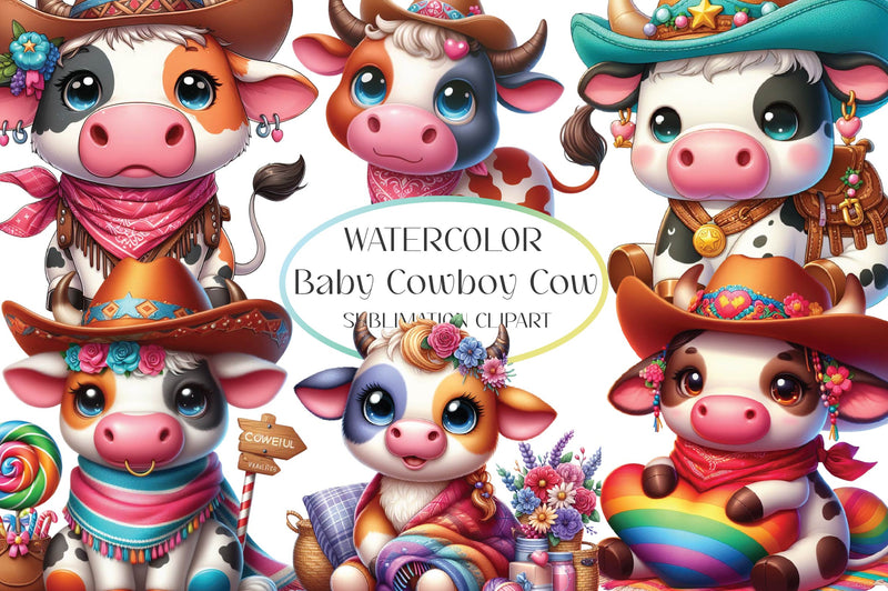Adorable Baby Cowboy Cow Clipart Bundle - CraftNest - Digital Crafting and Art