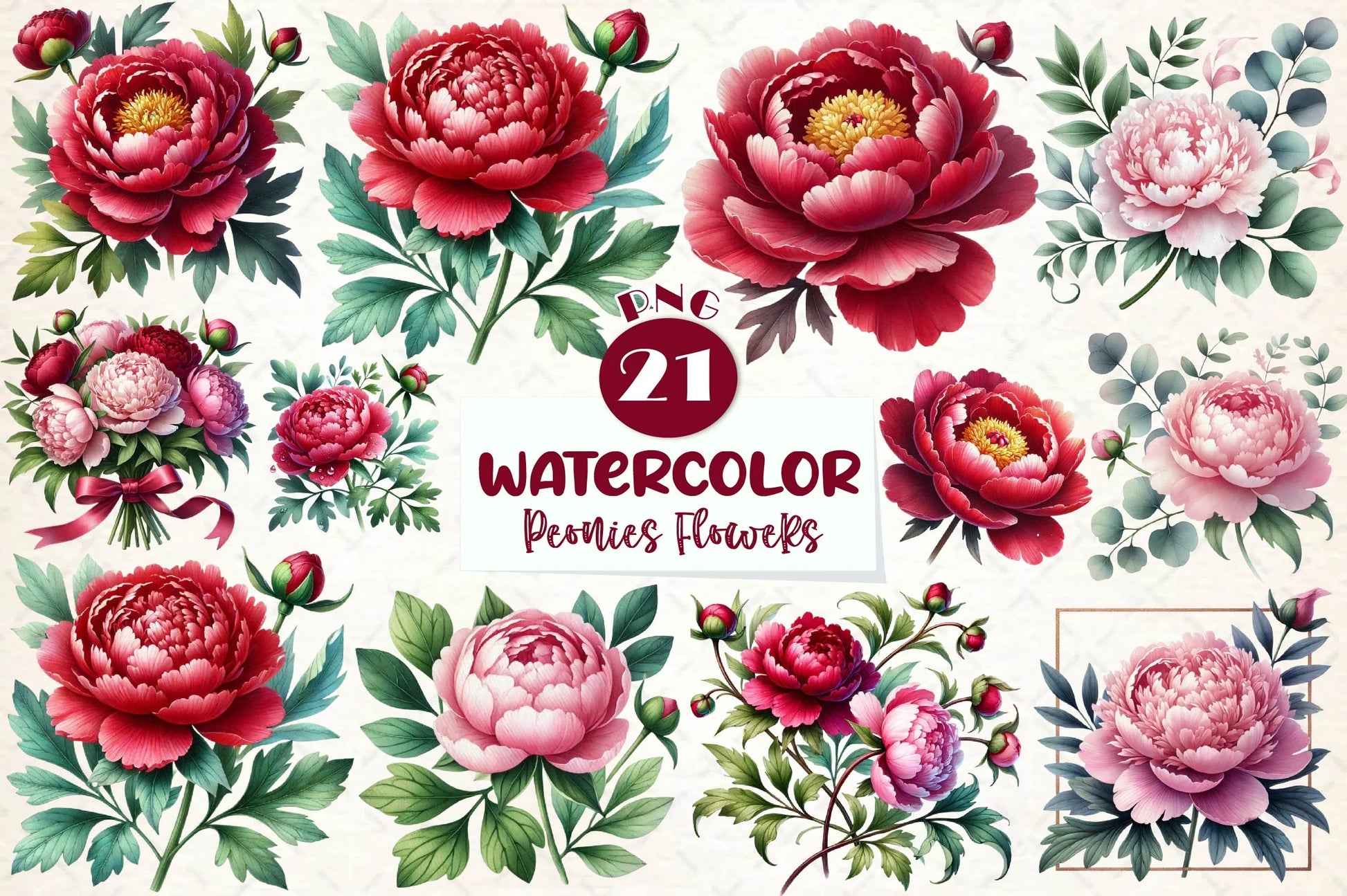 Peonies Flowers Clipart Bundle - CraftNest - Digital Crafting and Art