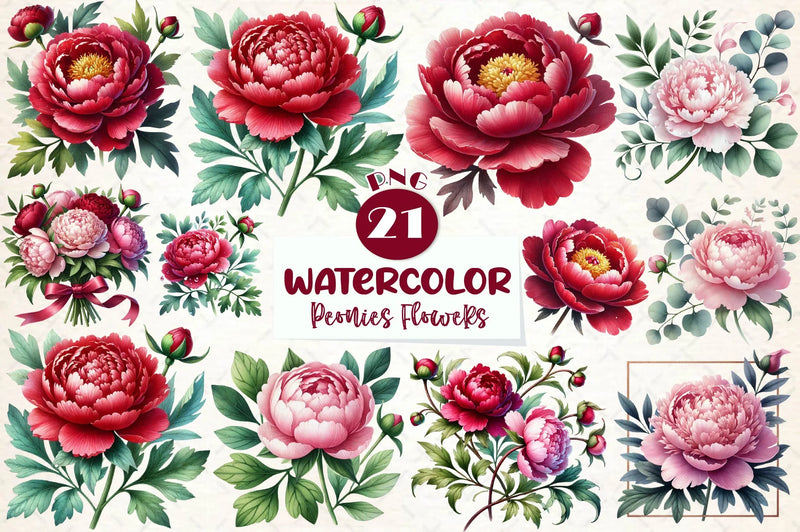 Peonies Flowers Clipart Bundle - CraftNest - Digital Crafting and Art