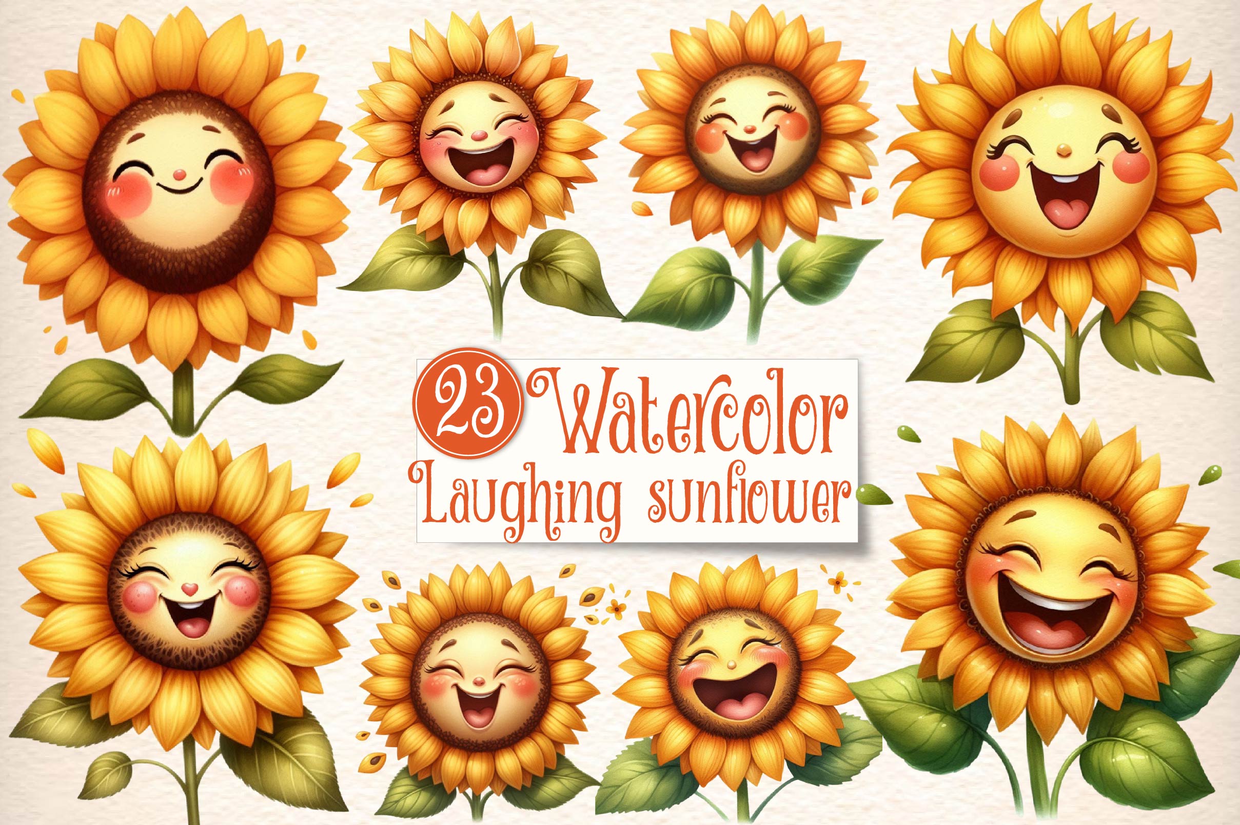 Cute Laughing Sunflower Clipart Bundle - CraftNest - Digital Crafting and Art