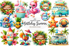 Summer Happy Birthday Clipart Bundle - CraftNest - Digital Crafting and Art