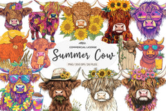 Summer Highland Cow Clipart Bundle - CraftNest - Digital Crafting and Art