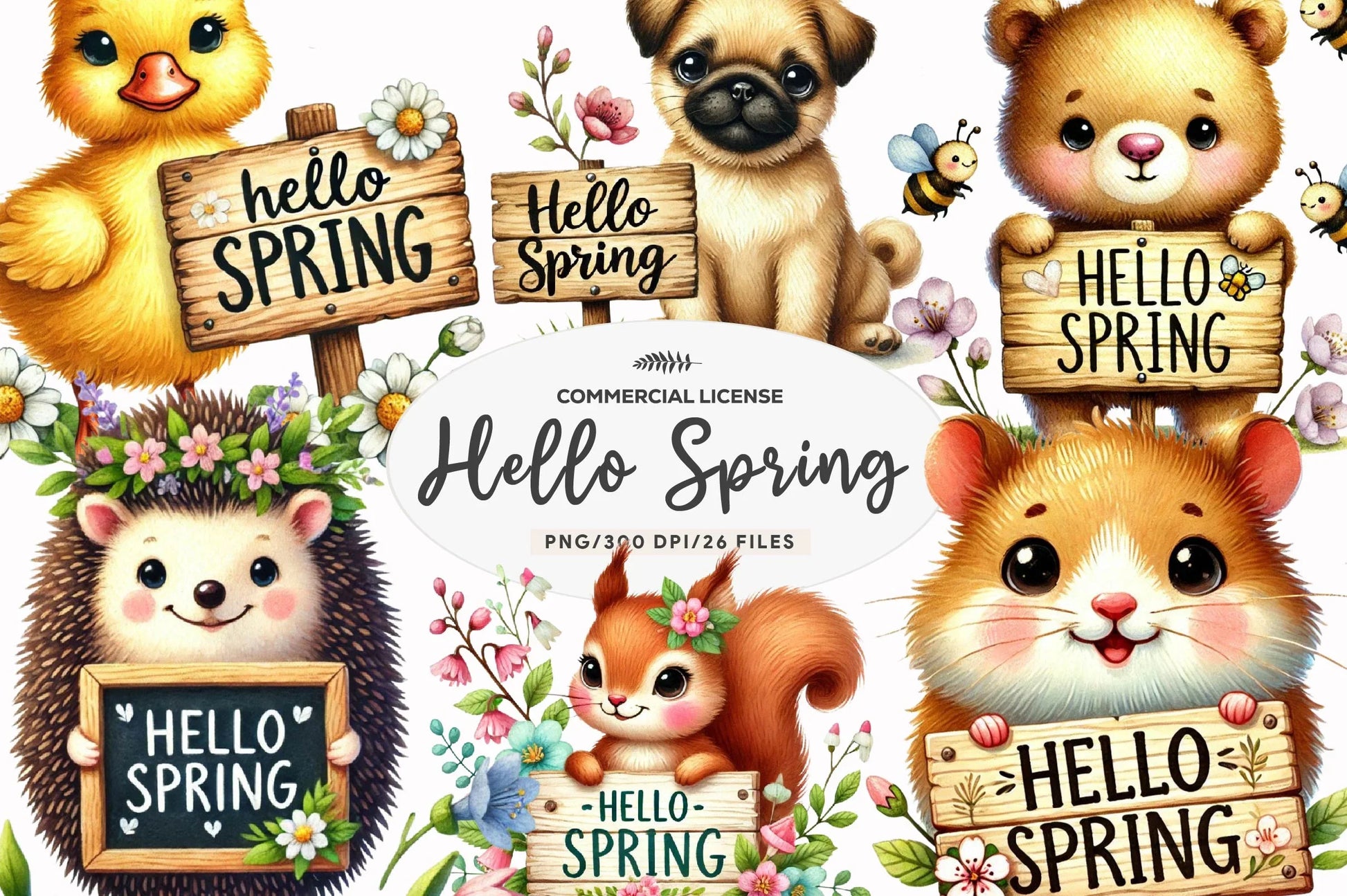 Hello Spring Animal Clipart Bundle - CraftNest - Digital Crafting and Art