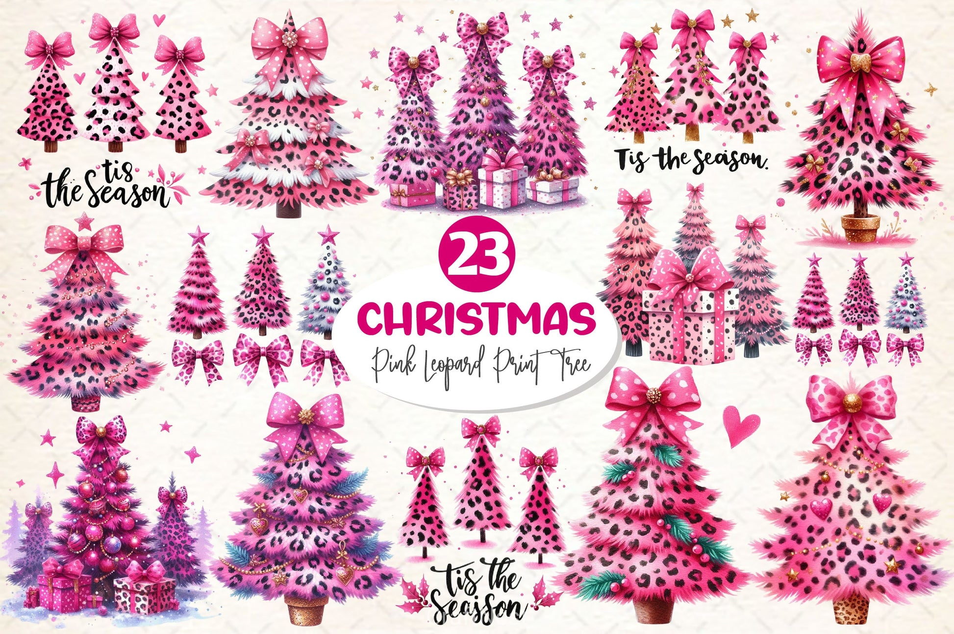 Pink Leopard Print Christmas Tree Clipart Bundle - CraftNest - Digital Crafting and Art