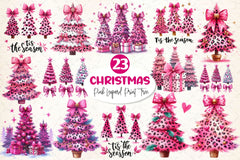 Pink Leopard Print Christmas Tree Clipart Bundle - CraftNest - Digital Crafting and Art
