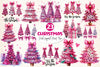 Pink Leopard Print Christmas Tree Clipart Bundle