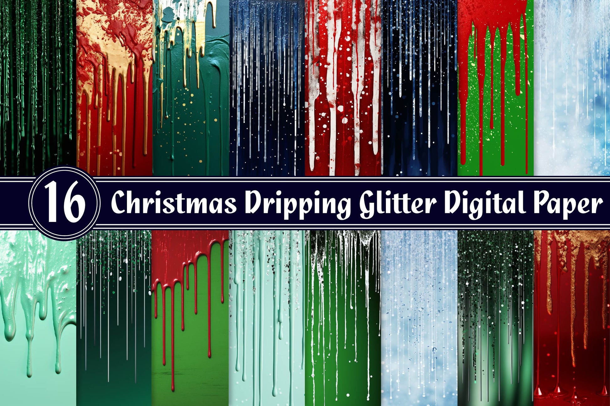 Christmas Dripping Glitter Digital Paper - CraftNest - Digital Crafting and Art