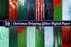 Christmas Dripping Glitter Digital Paper - CraftNest - Digital Crafting and Art