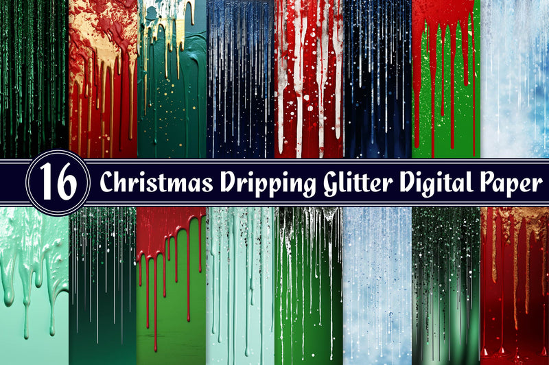 Christmas Dripping Glitter Digital Paper - CraftNest - Digital Crafting and Art