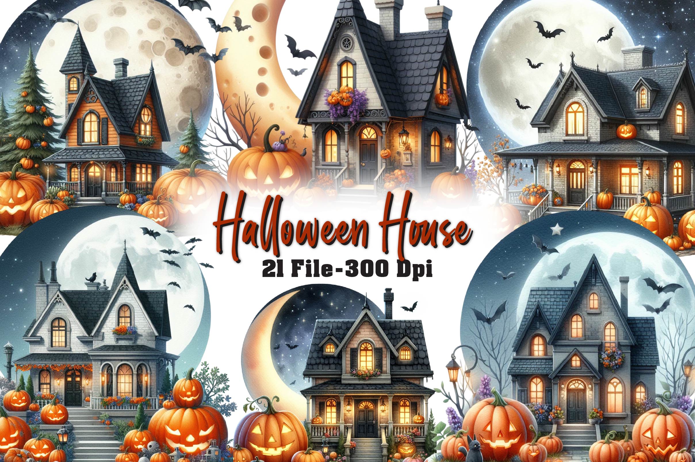 Halloween House Clipart Bundle - CraftNest - Digital Crafting and Art