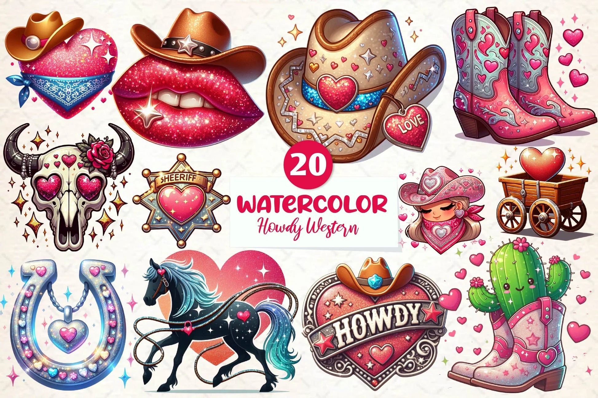 Retro Howdy Western Valentine's Day Clipart Bundle - CraftNest - Digital Crafting and Art