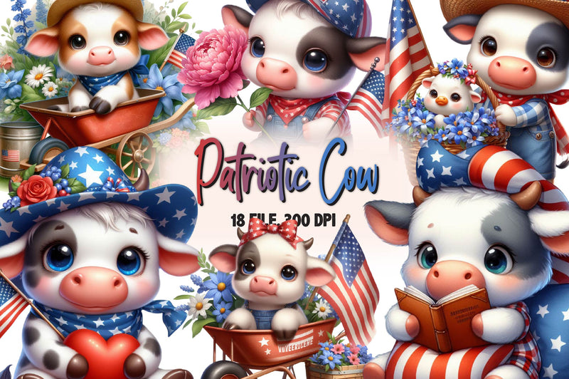 Patriotic Cow Clipart Bundle - CraftNest - Digital Crafting and Art