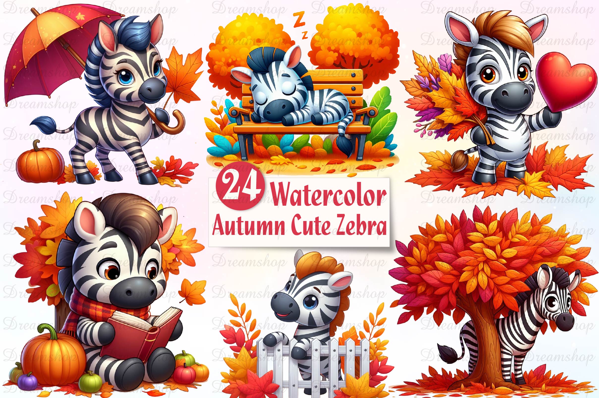 Autumn Cute Zebra Set Clipart Bundle - CraftNest - Digital Crafting and Art
