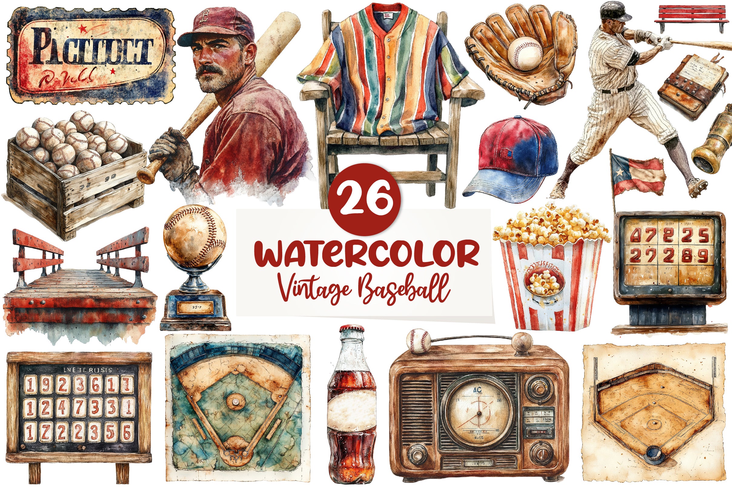 Vintage Baseball Game Day Clipart Bundle - CraftNest - Digital Crafting and Art