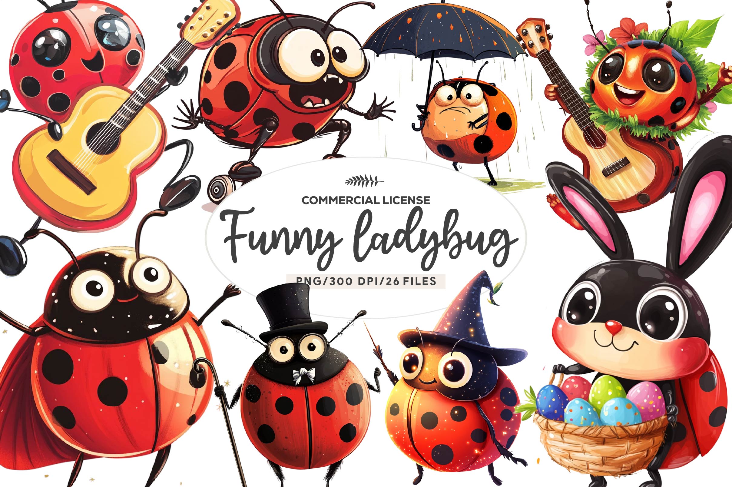 Quirky Funny Ladybug Clipart Bundle - CraftNest - Digital Crafting and Art