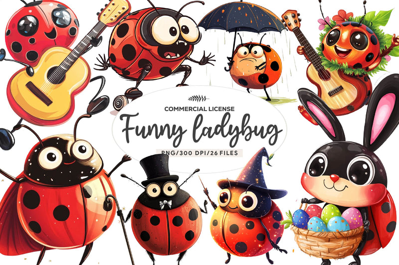 Quirky Funny Ladybug Clipart Bundle - CraftNest - Digital Crafting and Art