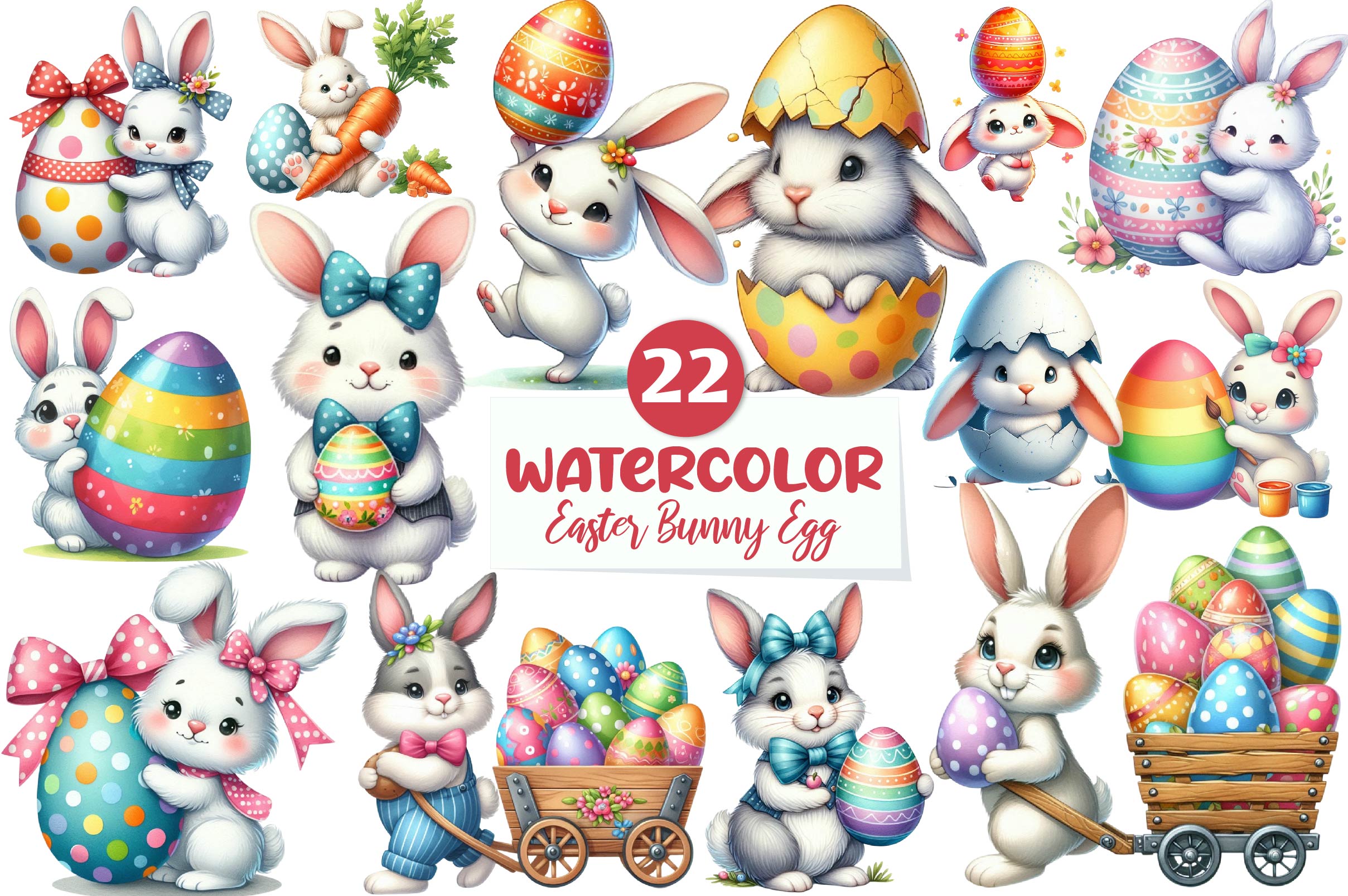 Easter Bunny With Egg Clipart Bundle - CraftNest - Digital Crafting and Art