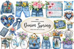 Vintage Denim Spring Clipart Bundle - CraftNest - Digital Crafting and Art