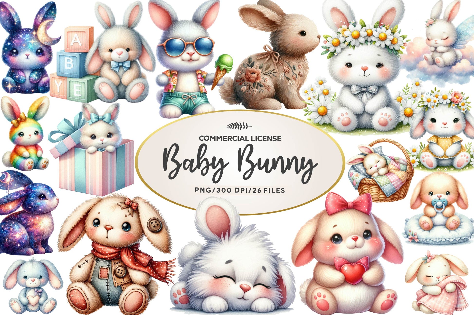 Cute Plush Toy Baby Bunny Clipart Bundle - CraftNest - Digital Crafting and Art