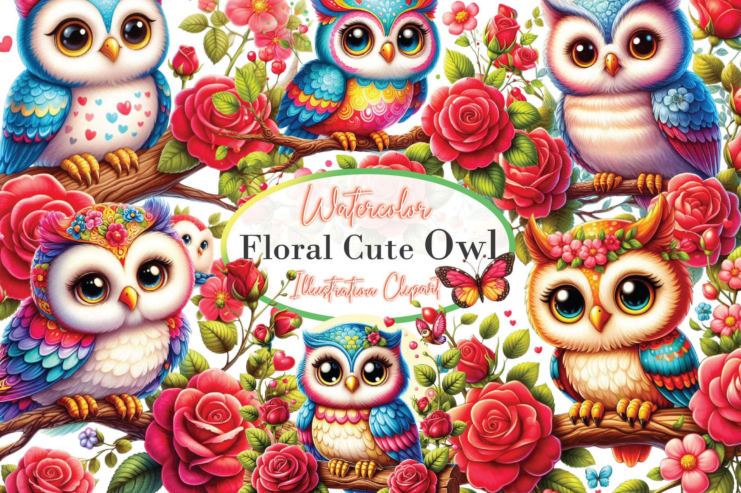 Floral Cute Owl Clipart Bundle - CraftNest - Digital Crafting and Art