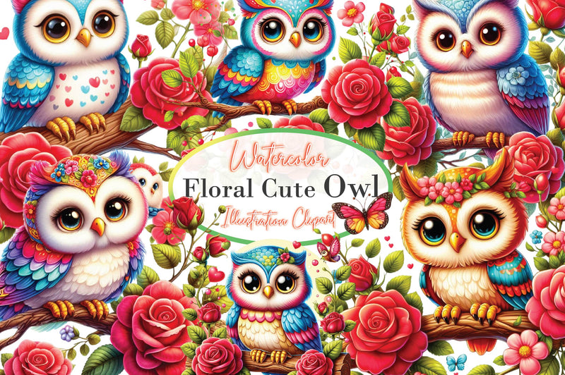 Floral Cute Owl Clipart Bundle - CraftNest - Digital Crafting and Art