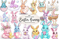 Cute Pastel Easter Bunny Clipart Bundle - CraftNest - Digital Crafting and Art
