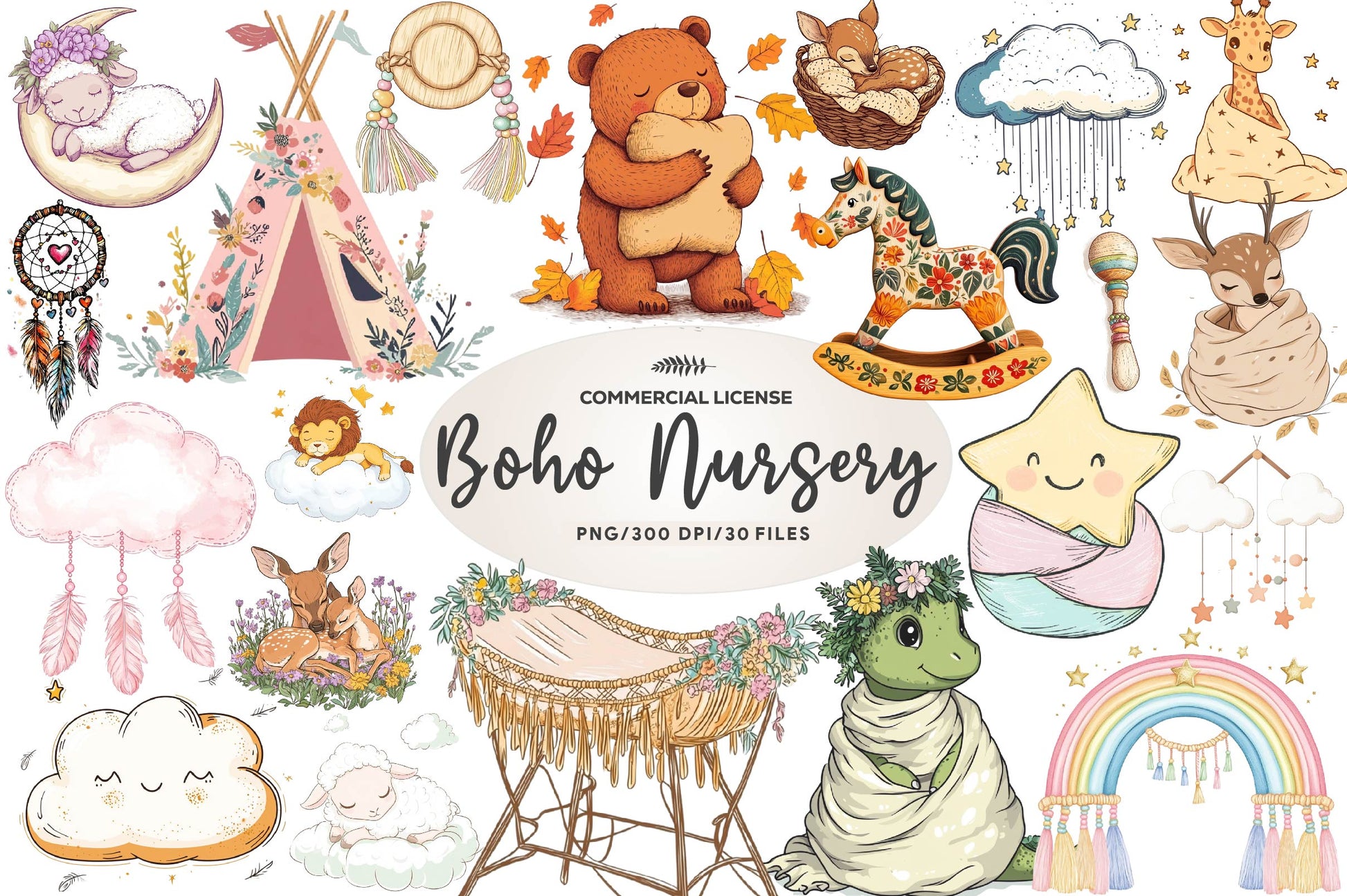 Boho Nursery Baby Clipart Bundle - CraftNest - Digital Crafting and Art