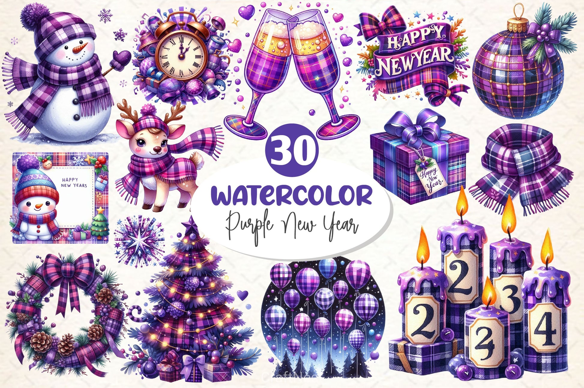 Purple New Year Clipart Bundle - CraftNest - Digital Crafting and Art