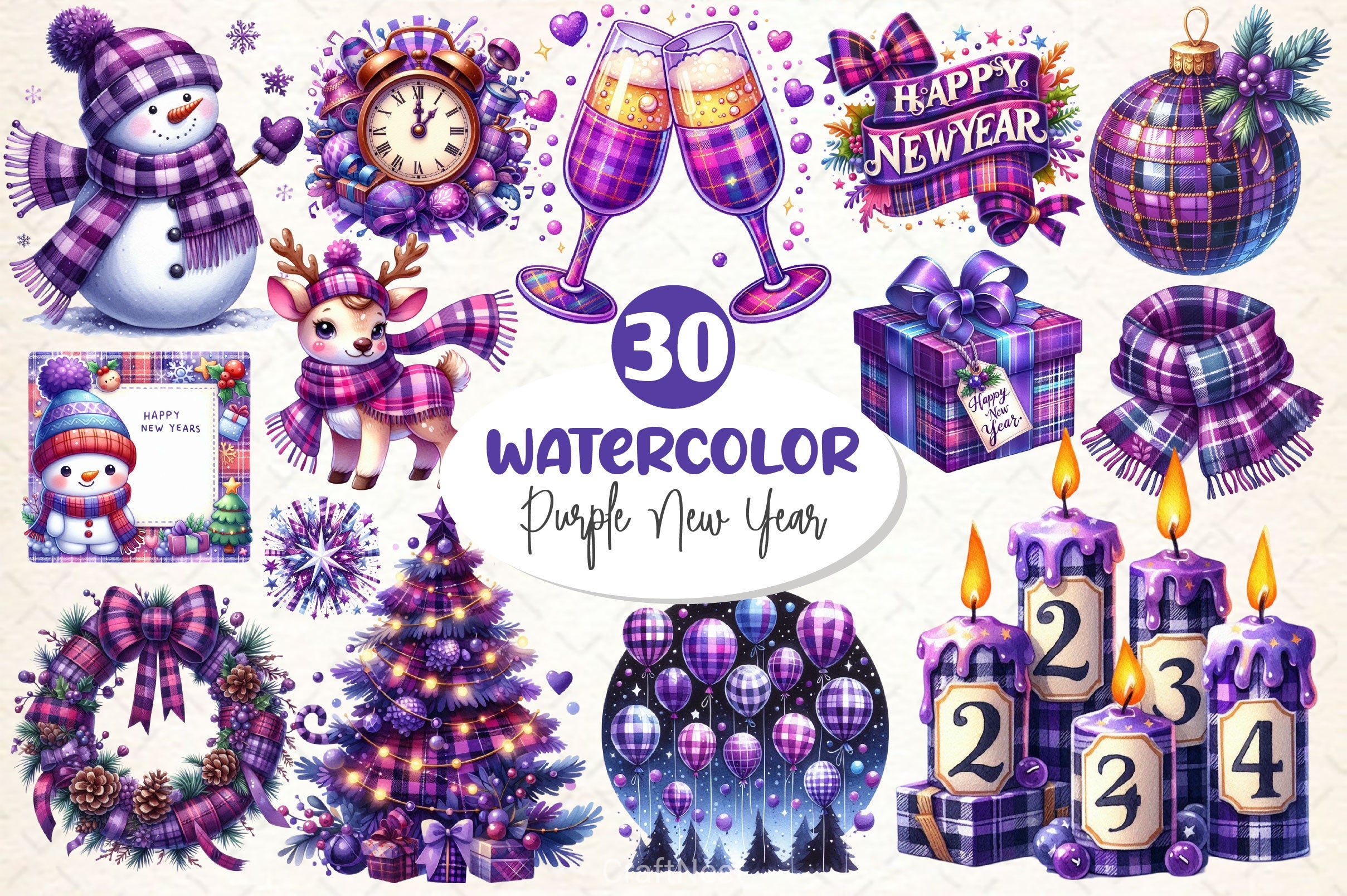 Purple New Year Clipart Bundle - CraftNest - Digital Crafting and Art