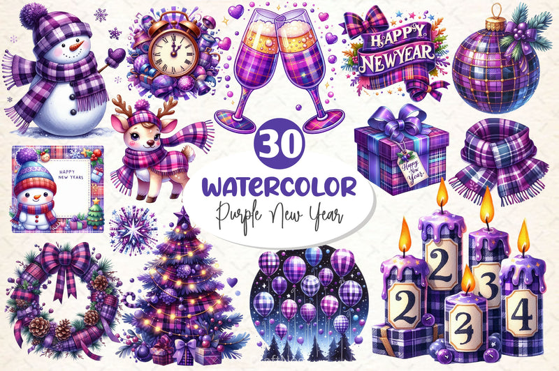 Purple New Year Clipart Bundle - CraftNest - Digital Crafting and Art
