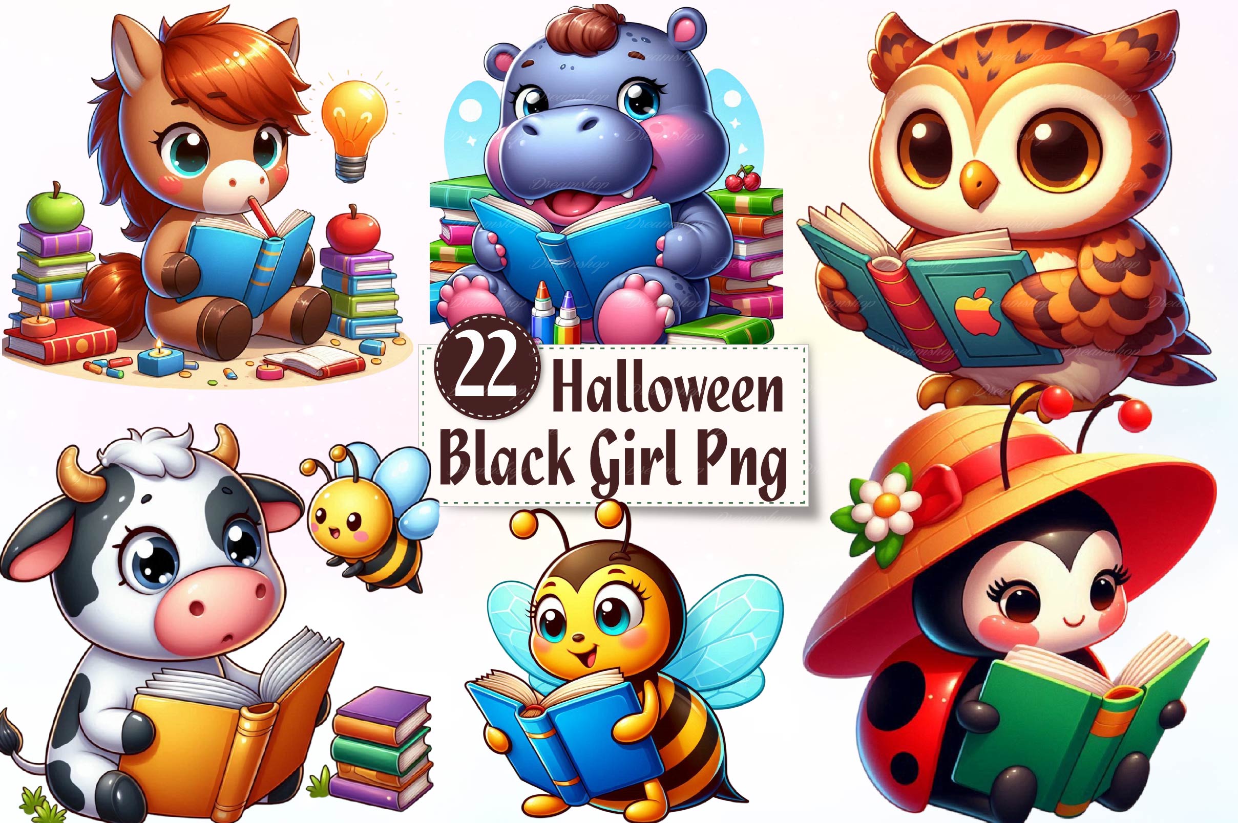 Cute Animals Reading A Book Clipart Bundle - CraftNest - Digital Crafting and Art