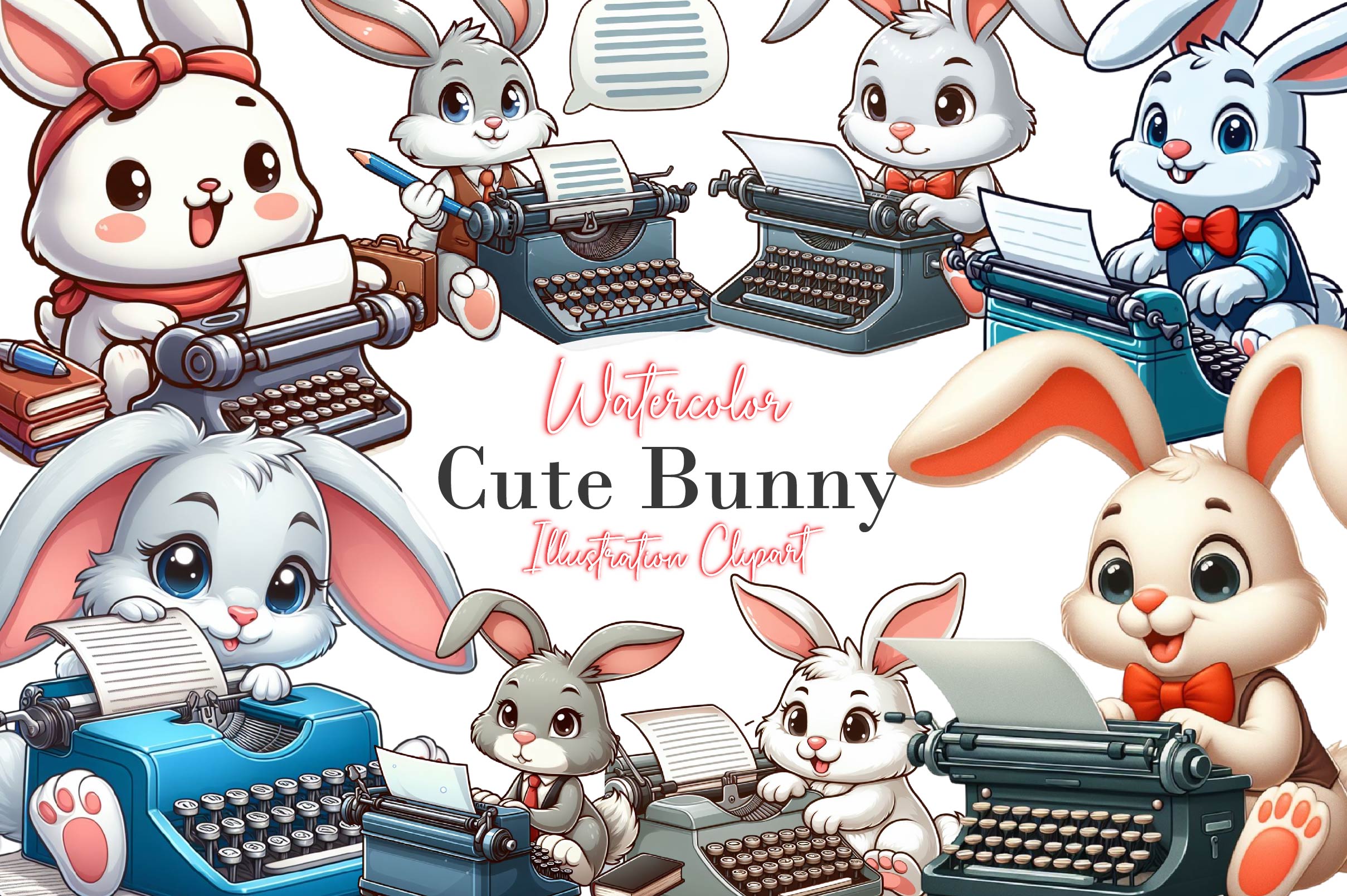 Cute Bunny Clipart Bundle - CraftNest - Digital Crafting and Art