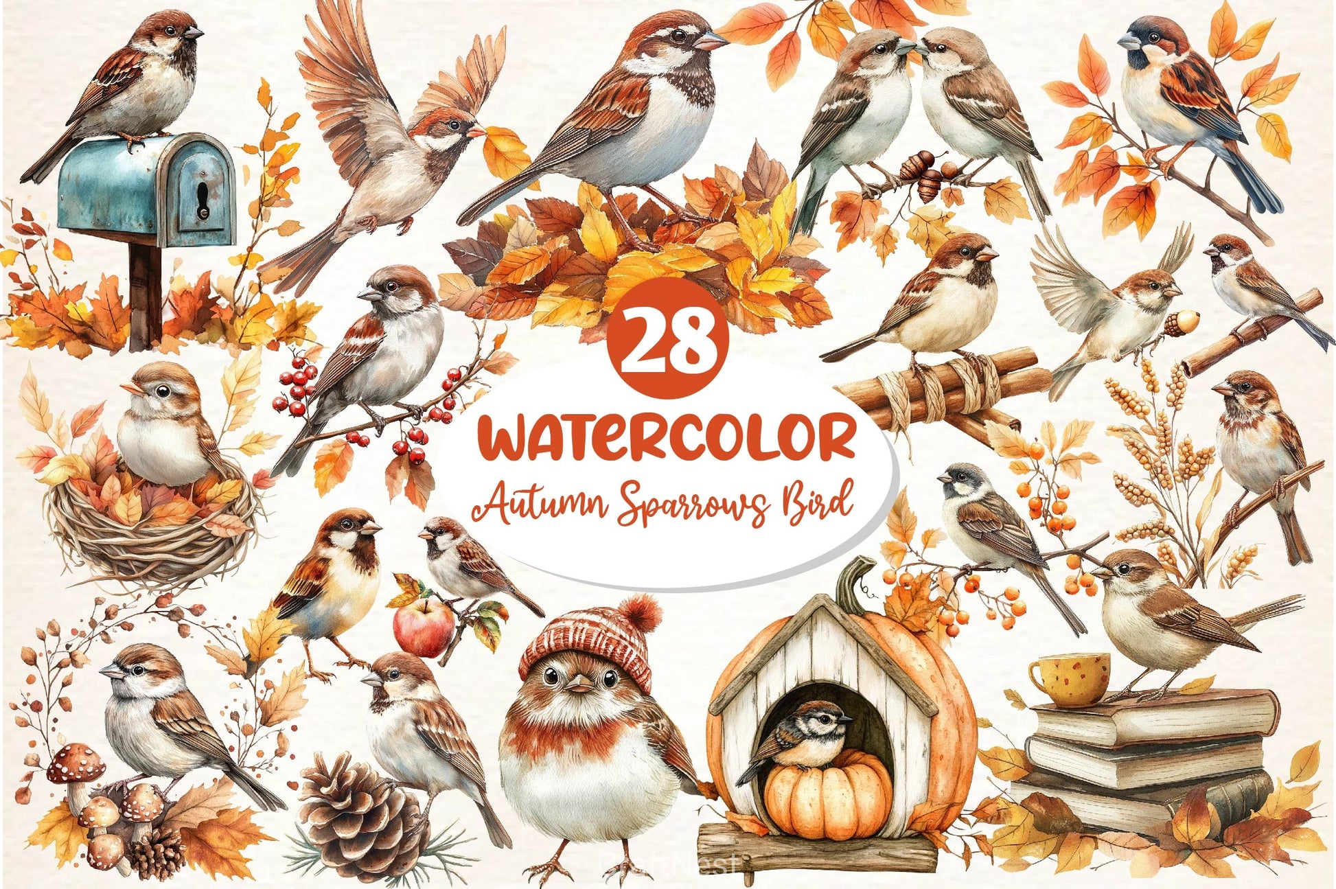 Autumn Sparrows Bird Clipart Bundle 2 - CraftNest - Digital Crafting and Art