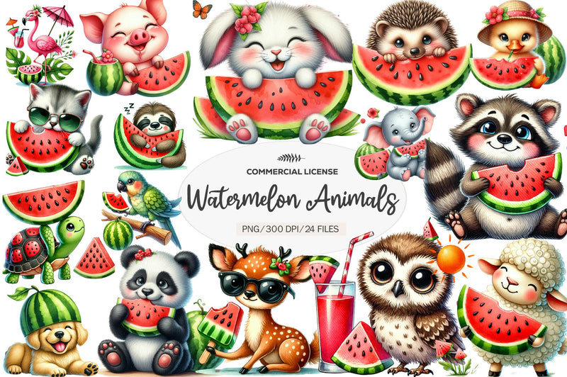 Summer Animals Enjoy Watermelon Clipart Bundle 1 - CraftNest - Digital Crafting and Art