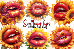 Watercolour Sunflower Lips Clipart Bundle - CraftNest - Digital Crafting and Art