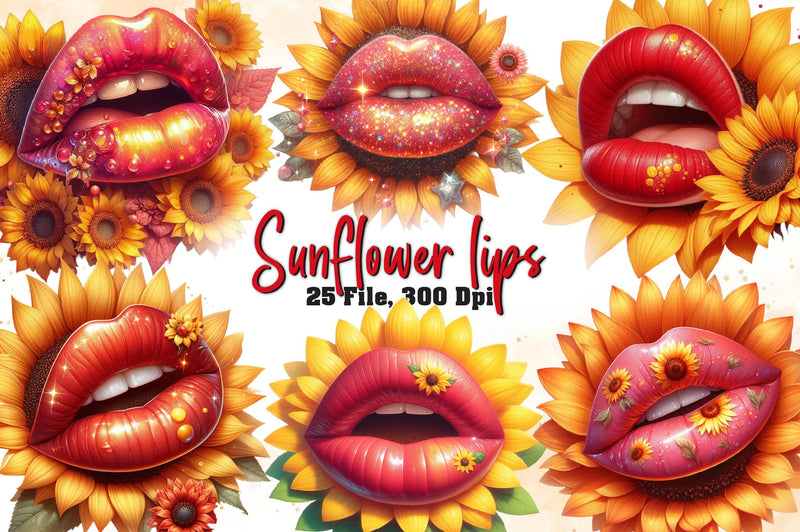 Watercolour Sunflower Lips Clipart Bundle - CraftNest - Digital Crafting and Art