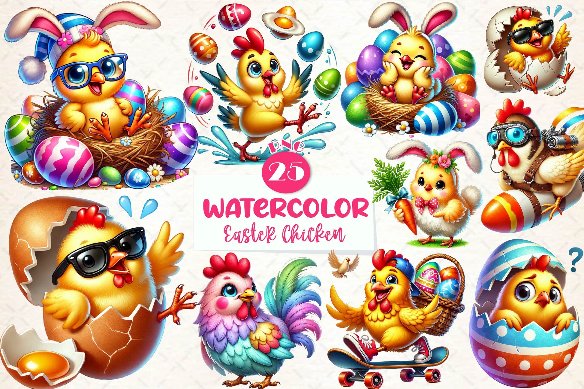 Funny Easter Chicken Clipart Bundle - CraftNest - Digital Crafting and Art