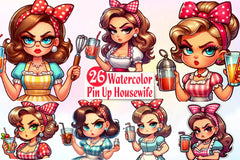 Retro Pin Up Housewife Coffee Clipart Bundle - CraftNest - Digital Crafting and Art