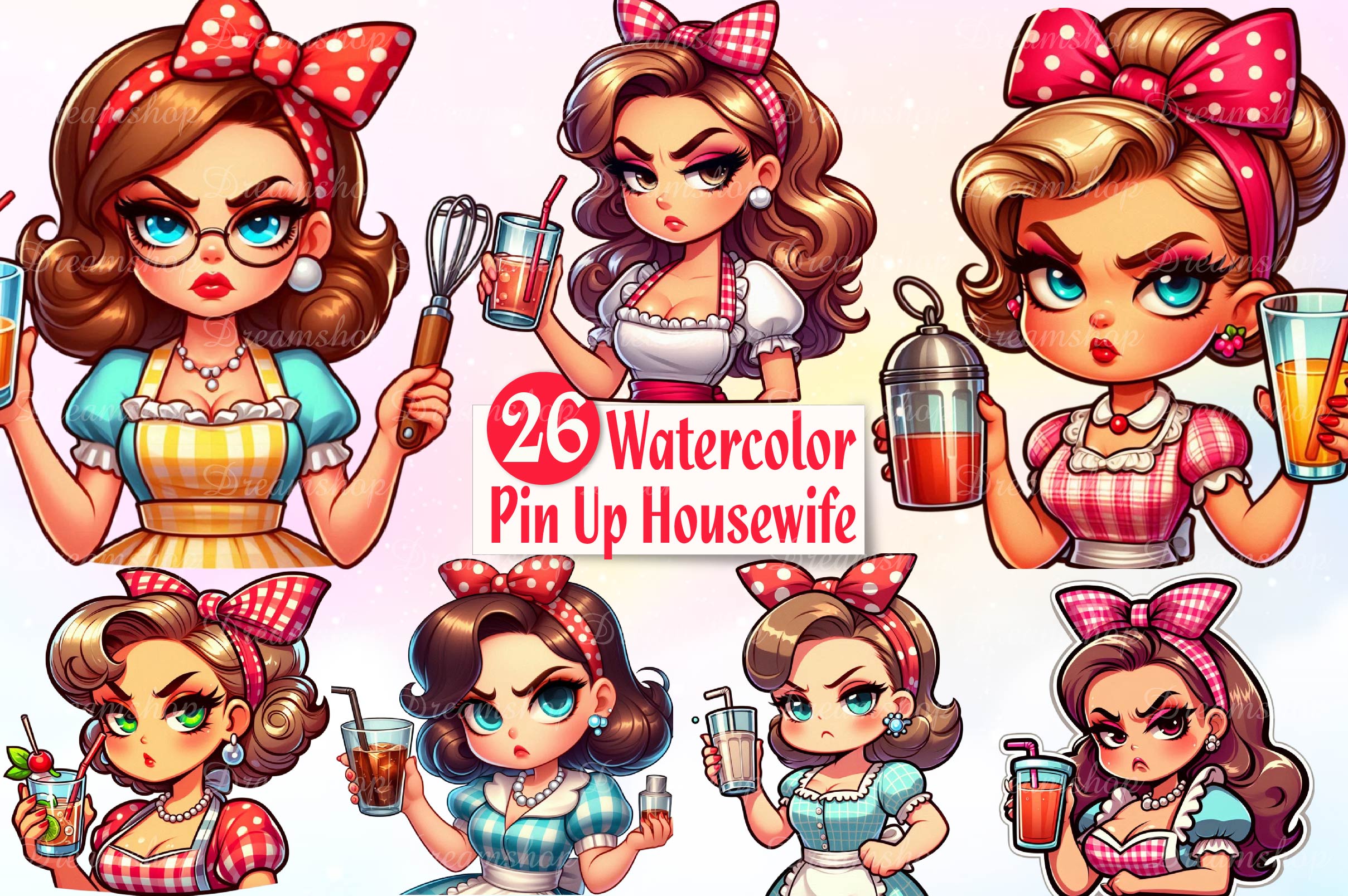 Retro Pin Up Housewife Coffee Clipart Bundle - CraftNest - Digital Crafting and Art