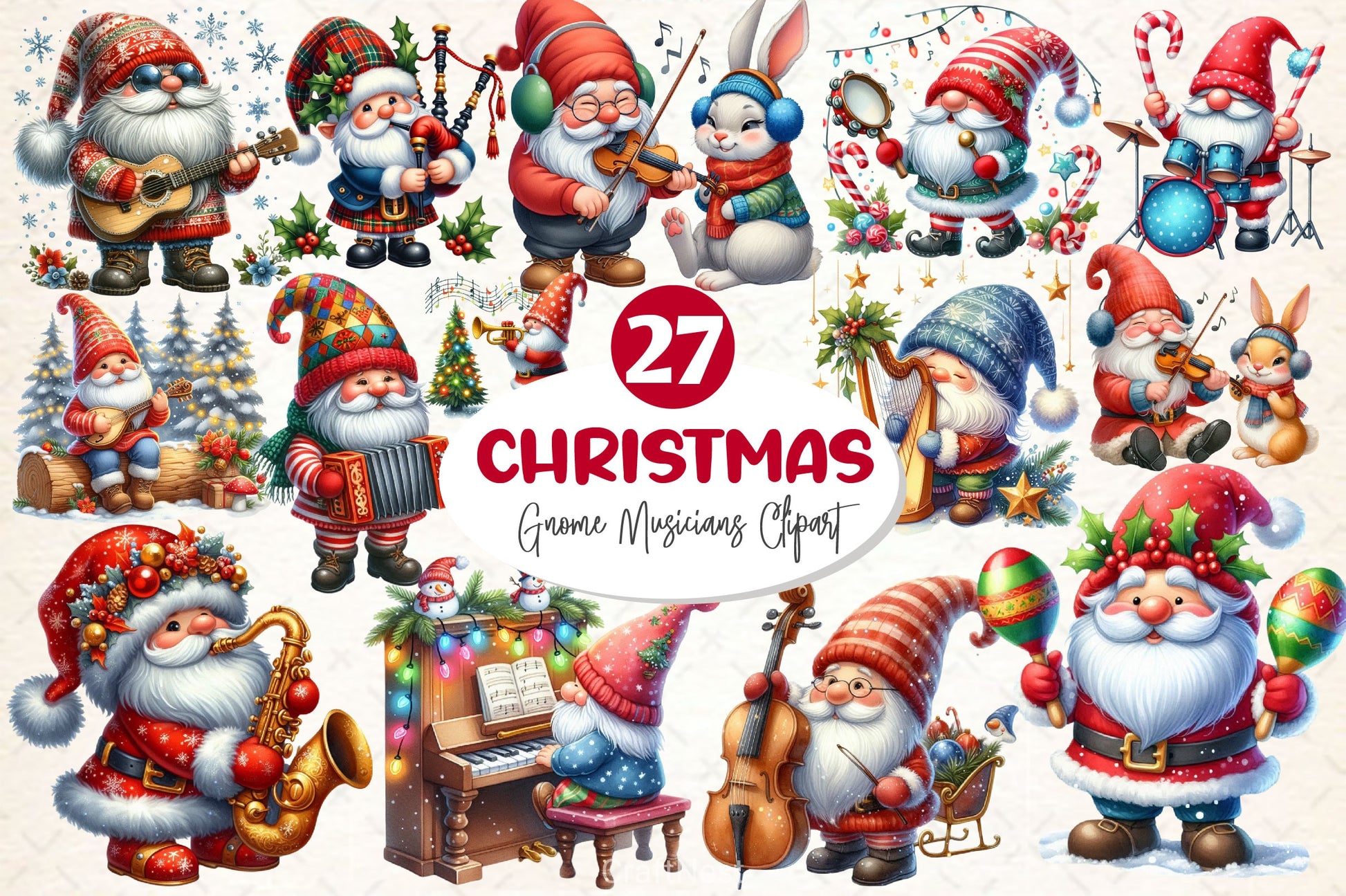 Christmas Gnome Musicians Clipart Bundle 2 - CraftNest - Digital Crafting and Art