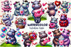 Cute Valentine Hippo Clipart Bundle