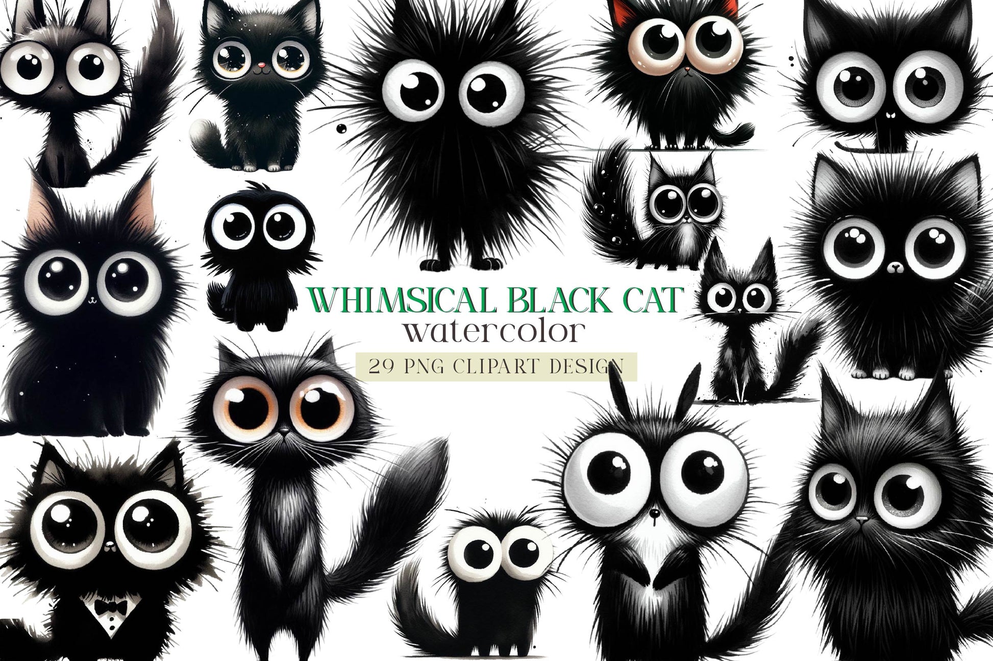 Whimsical Black Cat Clipart Bundle 2 - CraftNest - Digital Crafting and Art