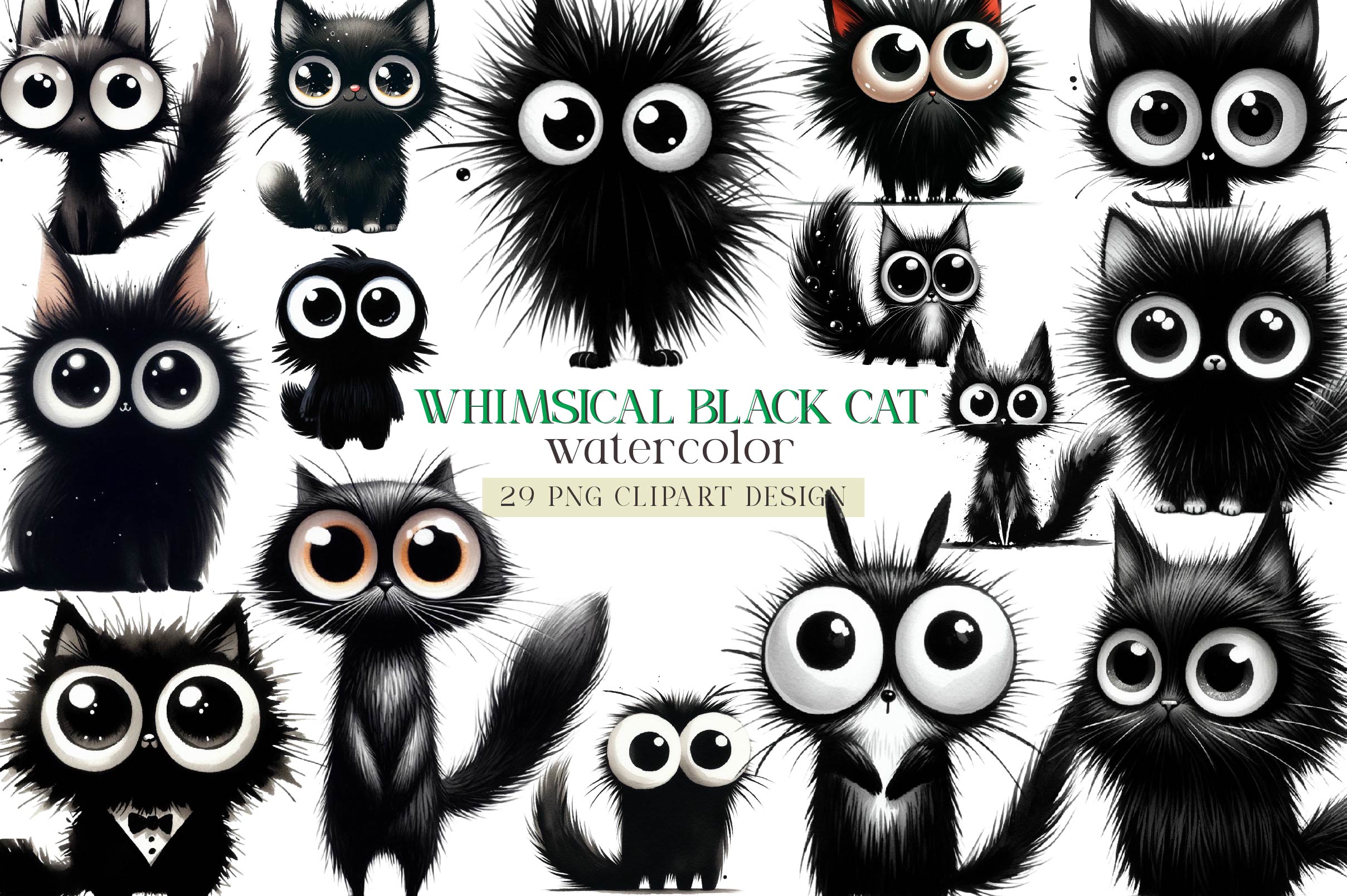 Whimsical Black Cat Clipart Bundle 2 - CraftNest - Digital Crafting and Art