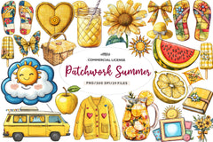 Yellow Patchwork Summer Clipart Bundle - CraftNest - Digital Crafting and Art